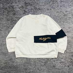 Vintage Michigan University Artex Crewneck‎ Sweatshirt Mens Small White Blue 90s